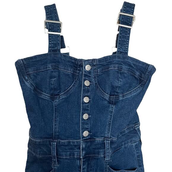 Guess Womens Denim Jumpsuit Overalls Size 27  Button Front Dark Wash Adjustable - Picture 2 of 11